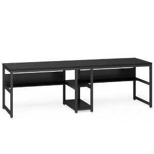 Resenkos Computer Desk, Office Desk, Study Desk,78.7" Two Person Desk, Computer Desk Double Workstation with Shelves,Black - 1 of 4
