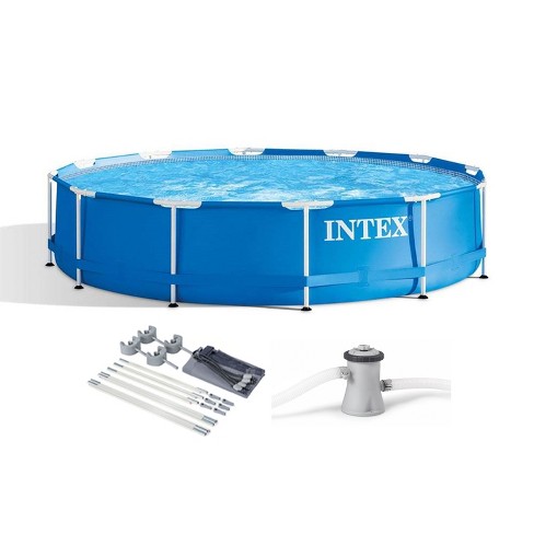 Intex 28211EH 12-foot x 30-inch Metal Frame Round 6 Person Outdoor Above  Ground Swimming Pool with Filter Pump, Filter Cartridge, & Protective Canopy