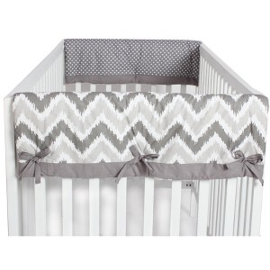 Bacati - Mix n Match Chevron/Dots Crib Rail Guard set of 2 Covers White/Gray - 1 of 4