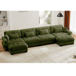 Oversized 166" Velvet Modular U-Shaped Sectional Sofa with Bolstered Armrests and 2 Ottomans, 6-Piece Free combination Sofa - 1 of 4