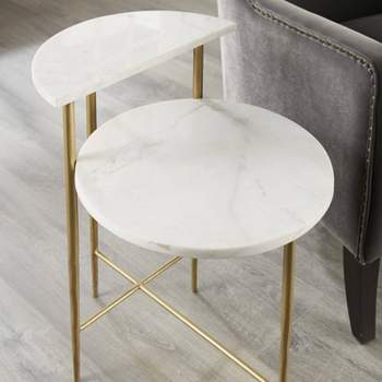 Patna Marble Top Accent Table White/Brass - Steve Silver Co.