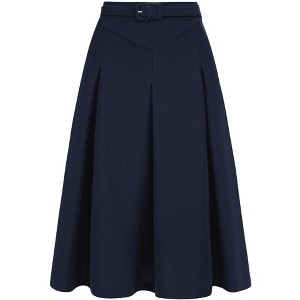 INSPIRE CHIC Women's Belted Waist Casual Knee Length Pleated A-Line Skirt - 1 of 4