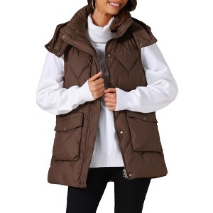 INSPIRE CHIC Women's Winter Hooded Zip Up Mid Long Sleeveless Quilted Padded Vest Coat - 1 of 4