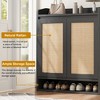 Rattan Shoe Cabinet with 2 Doors, 5-Tier Shoe Storage Cabinet with Adjustable Shelves, Wooden Shoe Storage Organizer for Entryway, Hallway, Black - 4 of 4