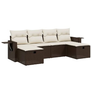 vidaXL 6 Piece Patio Sofa Set with Cushions Brown and Cream Poly Rattan - Without Storage - 1 of 4