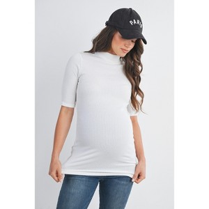 Hello Miz Women's Ribbed Mock Neck Elbow Sleeve Maternity Top - 1 of 4