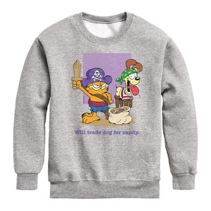 Boys' - Garfield - Will Trade Dog For Candy Graphic Long Sleeve Fleece Sweatshirt - 1 of 4