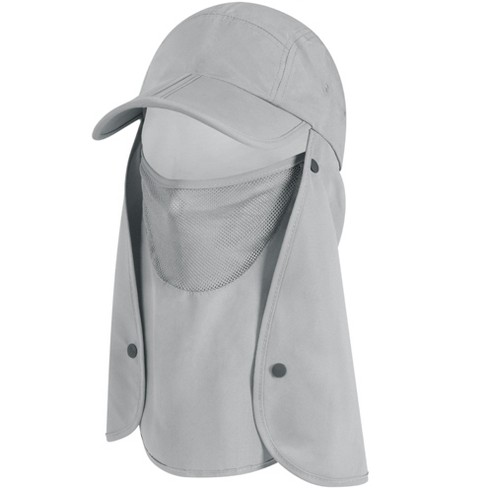 SUN CUBE Fishing Sun Hat with Neck Flap for Men UV Protection Cover Outdoor  Bucket Cap with Face Covering for Hiking Running (Light Grey)