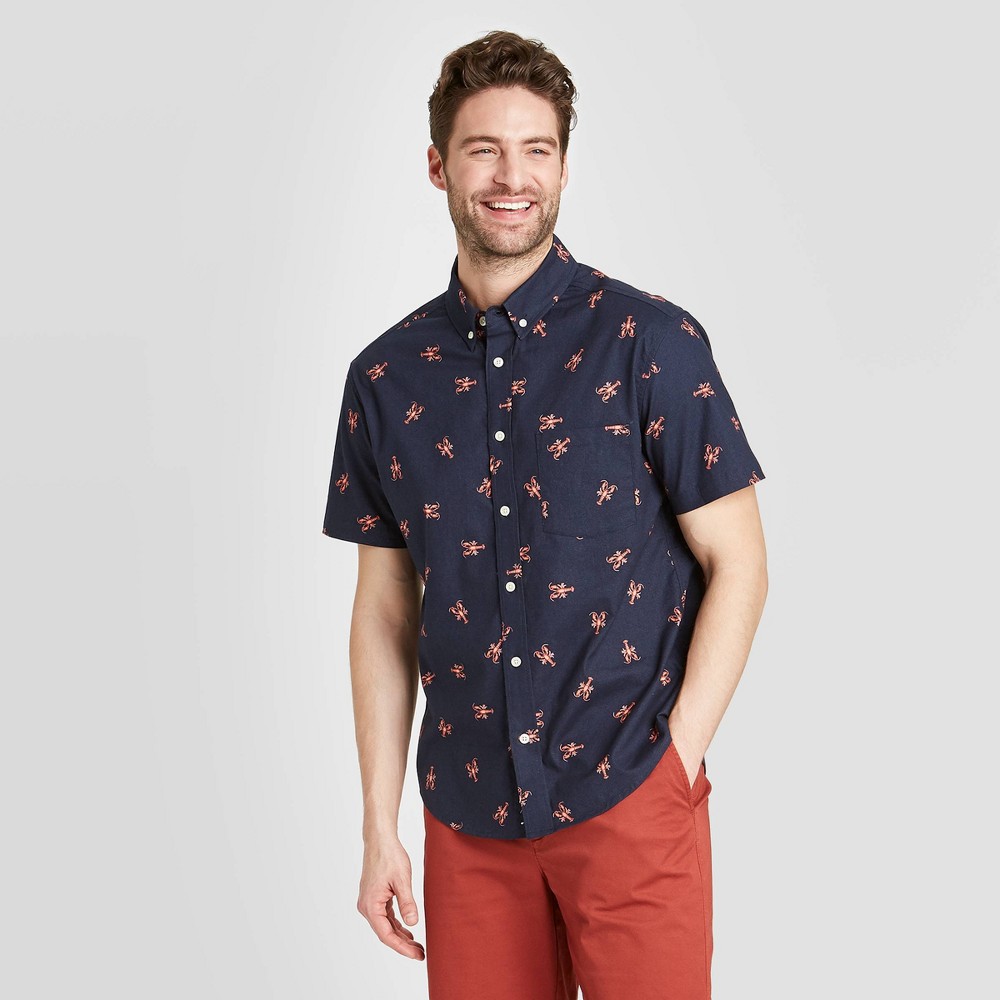 Men's Standard Fit Short Sleeve Button-Down Shirt - Goodfellow & Co Frothy Blue S was $19.99 now $12.0 (40.0% off)