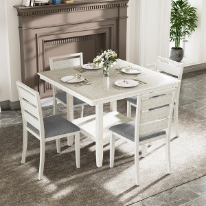 VECELO Rustic 5-Piece Dining Table Set, Rubber Wood Square Table with Shelf and 4 Armless Upholstered Dining Chairs for Kitchen, Gray - 1 of 4