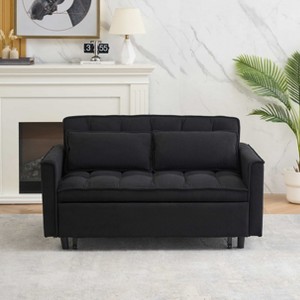 MAYEERTY Loveseat Corduroy Sofa with Wooden Board Bracket for Living Room Bedroom Black - 1 of 4