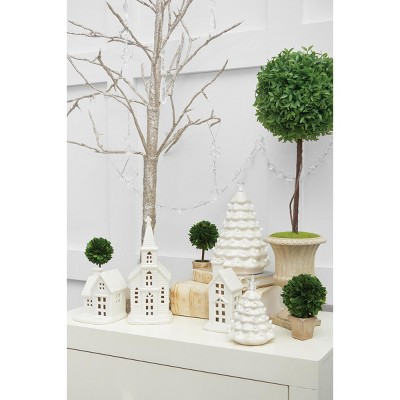 White Ceramic Christmas Tree Figurine with LED Lights