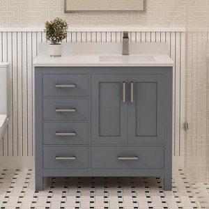 Rooh Solid Wood Bathroom Vanity with White Quartz Countertop & Undermount Sink | Handcrafted Luxury by Artisans - 1 of 4