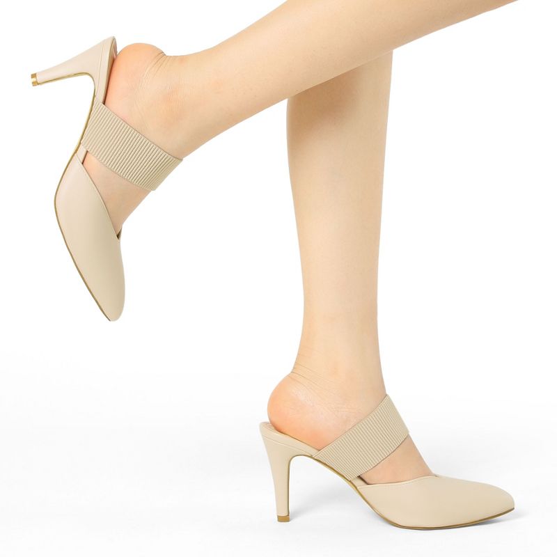 Allegra K Women's Pointed Toe Elastic Strap Slip-On Stiletto Heels Mules, 2 of 8