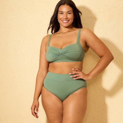 Shade & Shore Women's Smoothing Banded High Waist Full Coverage Bikini Bottom - Shade & Shore™ Green M — фото 4