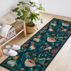 Area Rug Washable Bohemian Bird Floral Bedroom Low-Pile Soft Playroom Carpet, Jungle Pattern Vintage Indoor Floor Rug for Living Room and Nursery - 1 of 4