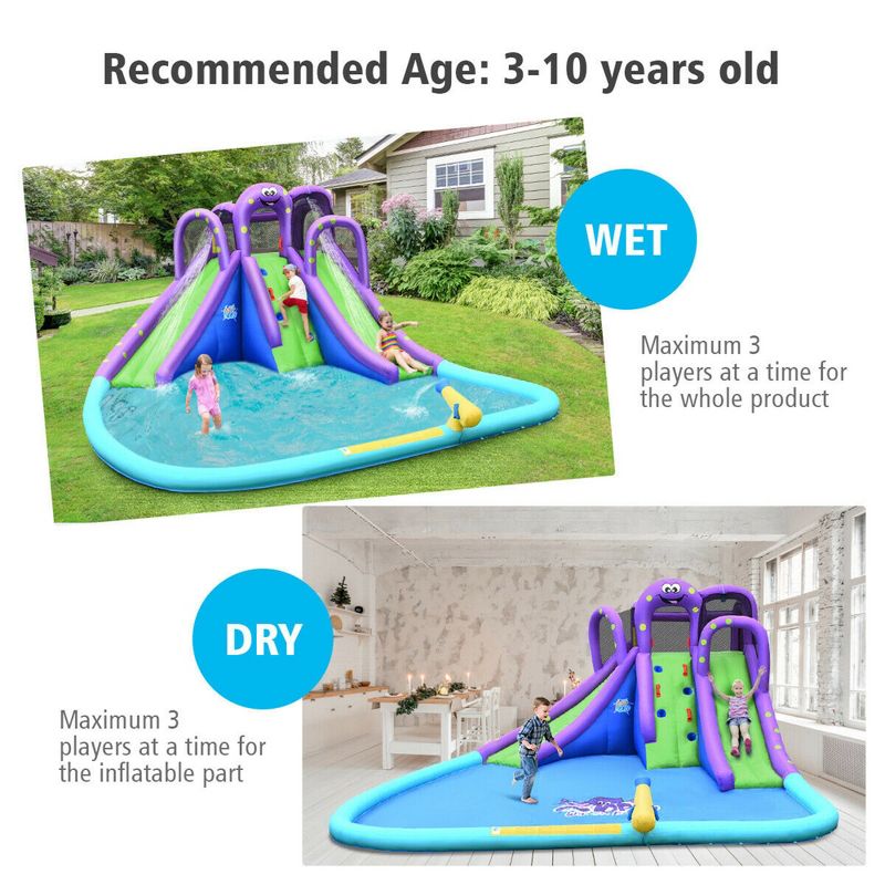 Costway Inflatable Water Park Octopus Bounce House Dual Slide Climbing Wall W/ Blower, 5 of 11