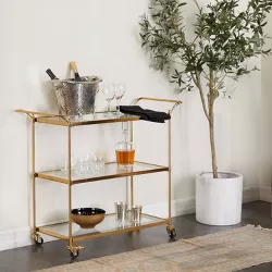 Modern 3 Shelf Metal Bar Cart Brass - Olivia & May