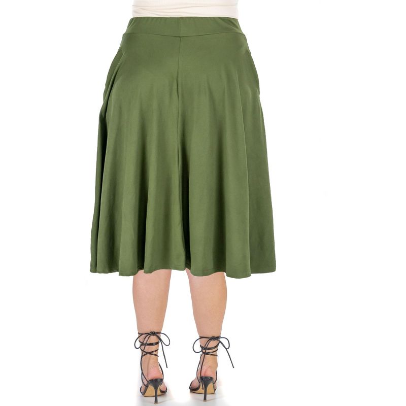 24seven Comfort Apparel Elastic Waist Pleated Pocket Plus Size Midi Skirt, 3 of 5