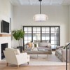 PAKOKULA Boho 3-Light Black Farmhouse Chandelier with Rattan Cage and White Drum Fabric Shade - 3 of 4