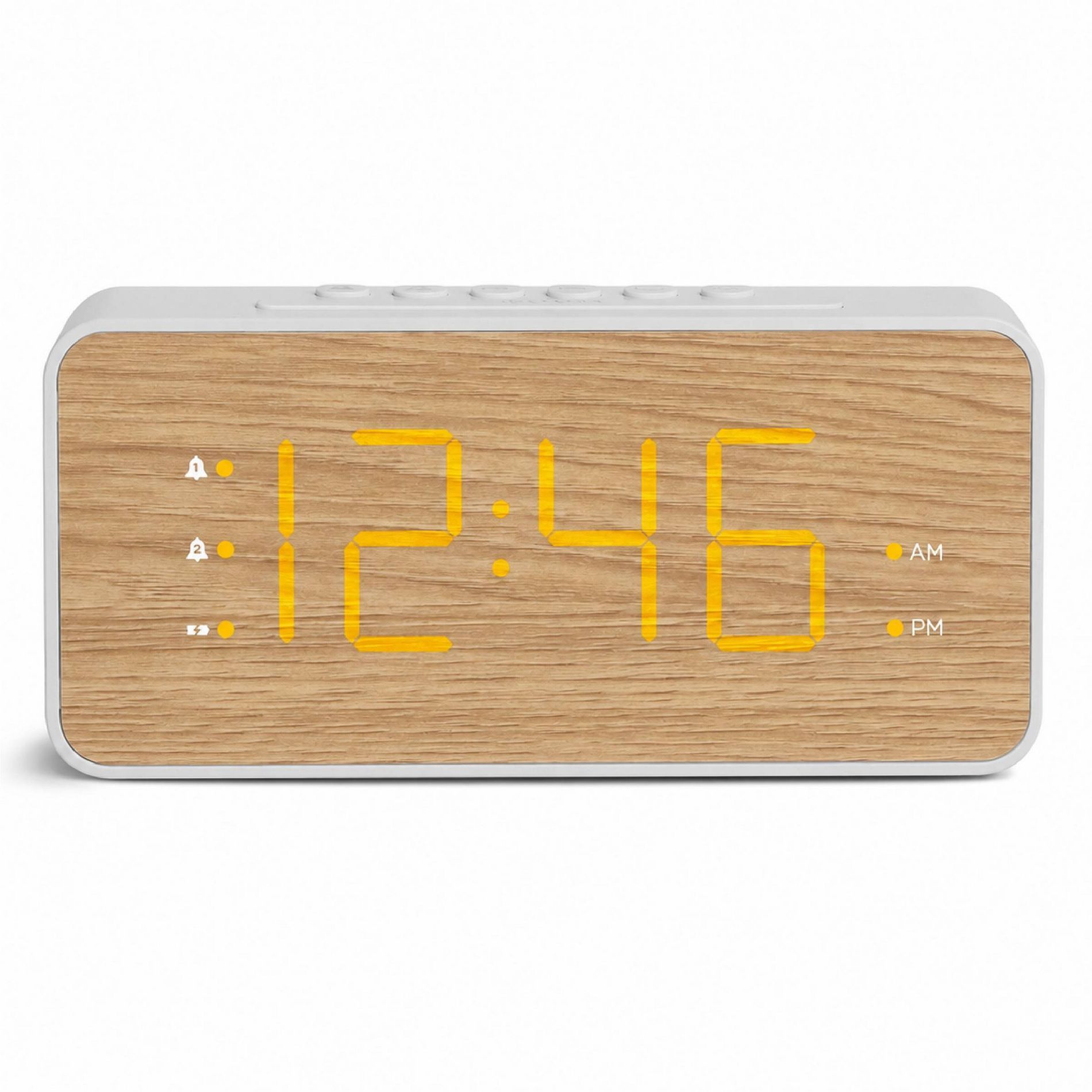 Capello Extra Large Display Digital Alarm Clock with USB A/C White/Pine