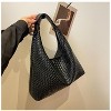Woven Leather Tote Bag for Women Top-handle Shoulder Bag, Hobo Bags Large Capacity Soft Vegan Crossbody Handbag Underarm (black) - 3 of 4