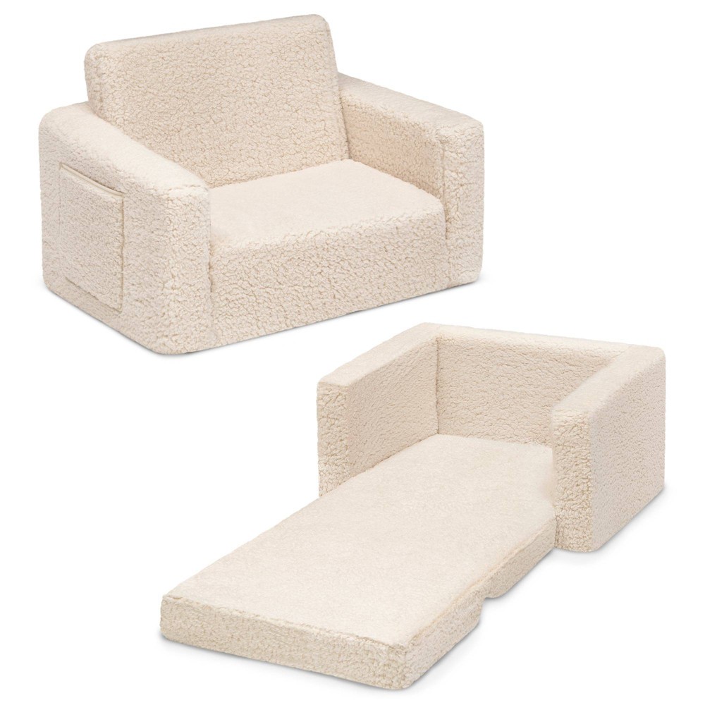 Delta Children Kids' Cozee Flip-Out Faux Shearling 2-in-1 Convertible Chair - Cream
