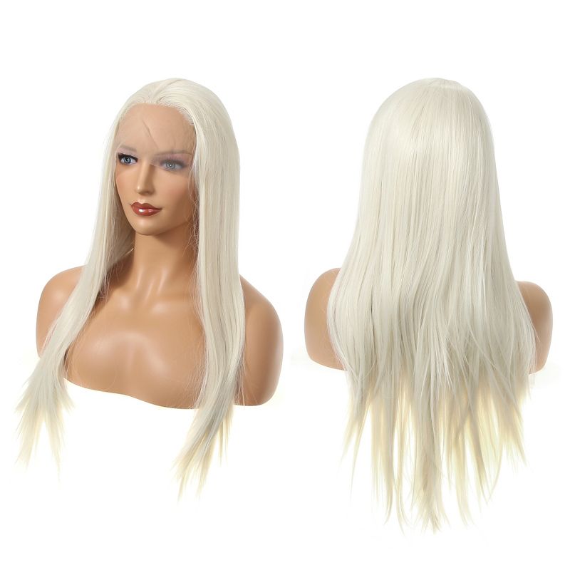 Unique Bargains Long Straight Hair Lace Front Wigs for Girl Women with Wig Cap 24" Blonde 1PC, 3 of 6