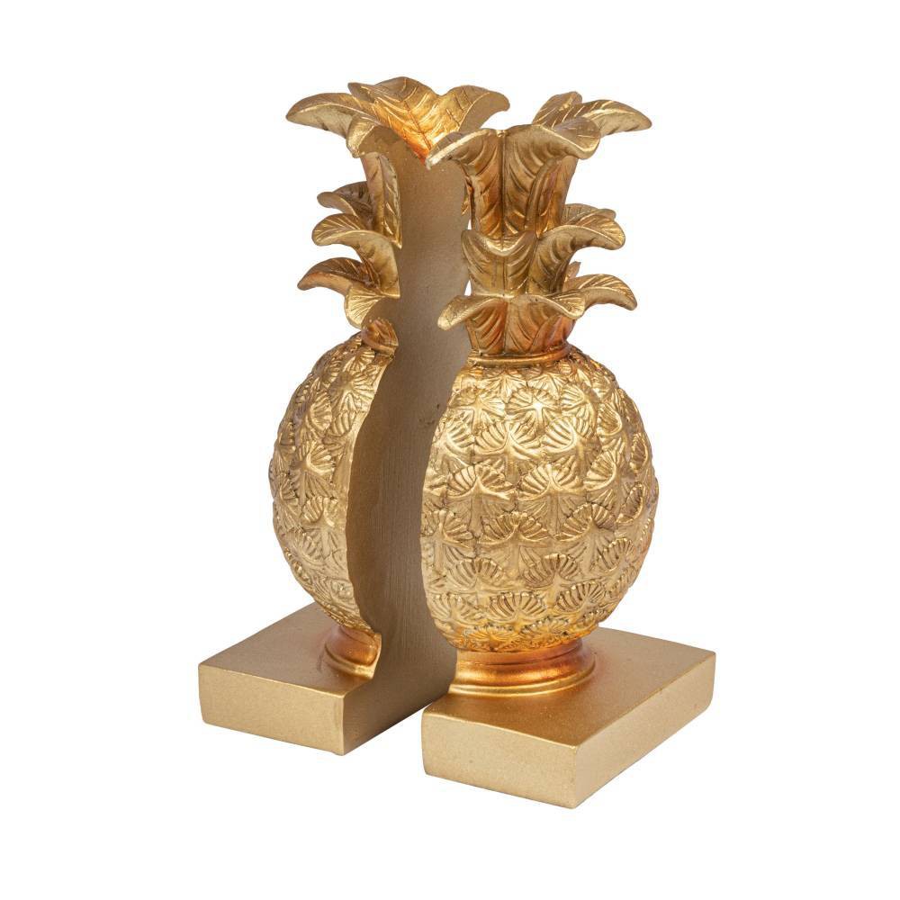 2pc Pineapple Bookend Set Bronze - Storied Home: Resin Decorative Shelf Accents, Bohemian Style