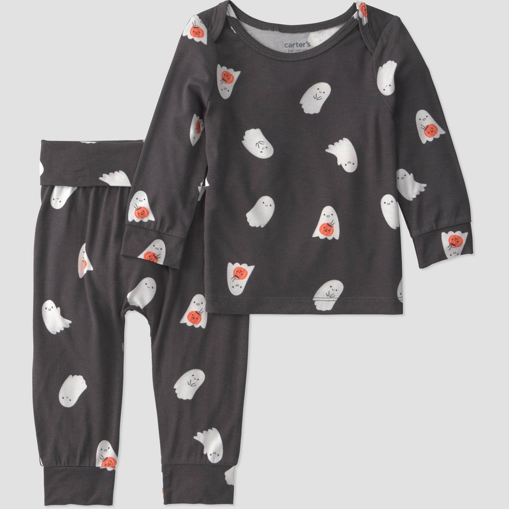 Carter's Just One You® Baby 2pc Halloween Ghosts Comfy Soft Top & Bottom Set - Black Newborn
