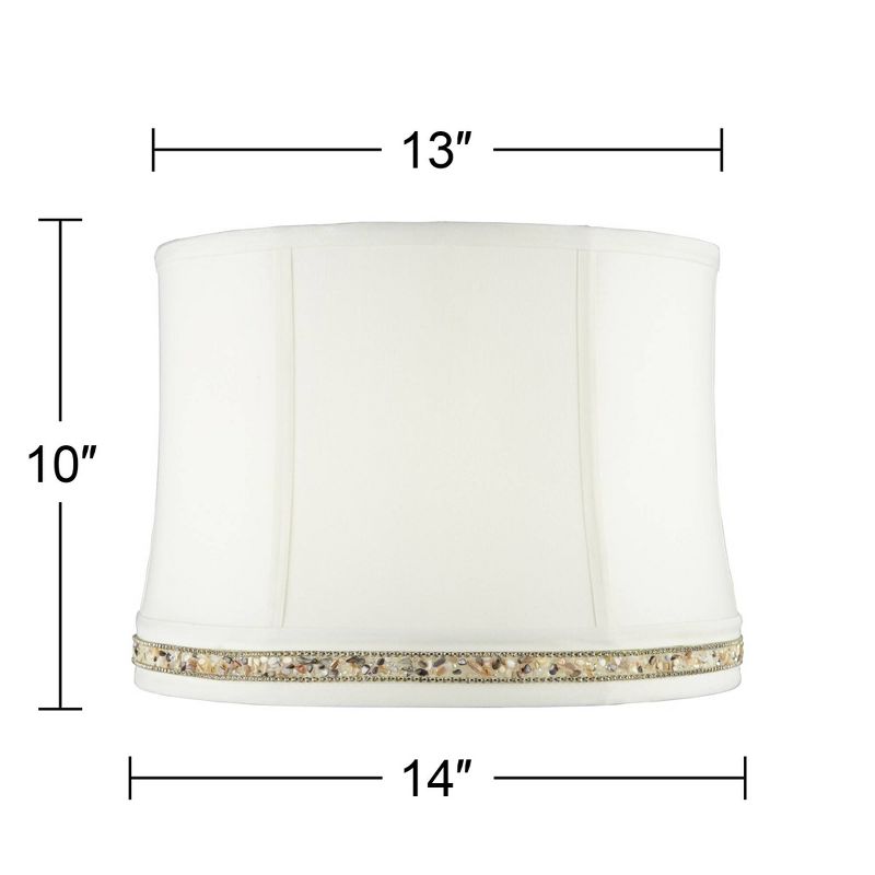 Springcrest Geneva White Beaded Trim Medium Drum Lamp Shade 13" Top x 14" Bottom x 10" High (Spider) Replacement with Harp and Finial, 5 of 9