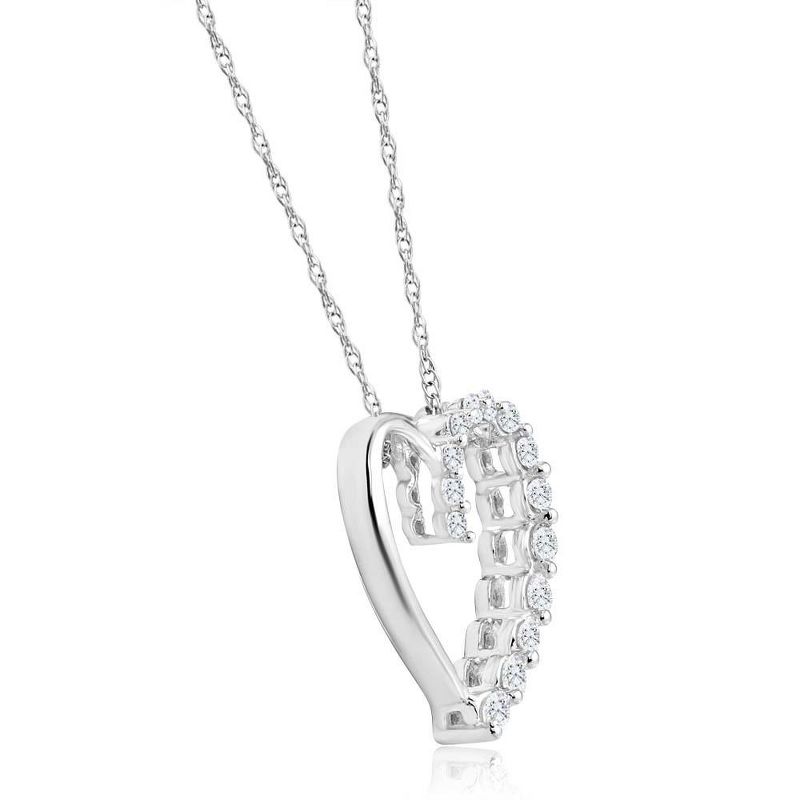 Pompeii3 10K White Gold 1/3Ct TW Graduated Diamond Heart Pendant Necklace, 2 of 5