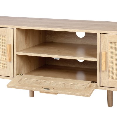 Finnhomy 59-Inch Boho TV Stand for up to 70-Inch TVs with 2 Rattan Doors
