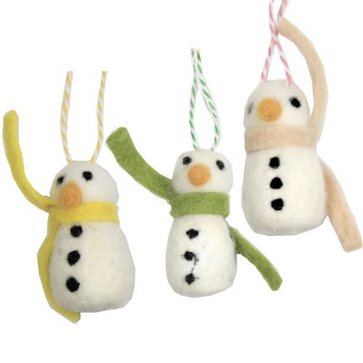 Cody Foster 2.75 In Merry And Bright Snowman Felted Wood St/3 Christmas Tree Ornaments