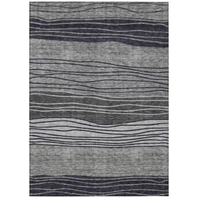 Gray Charcoal And Silver Striped Washable Indoor Outdoor Area Rug