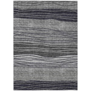 Gray Charcoal And Silver Striped Washable Indoor Outdoor Area Rug - 1 of 4