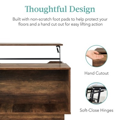 Square Rustic Brown Wood Lift-Top Coffee Table with Storage