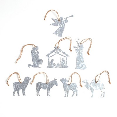 Lakeside Galvanized Nativity Christmas Tree Ornament Set - 8 Accent Pieces