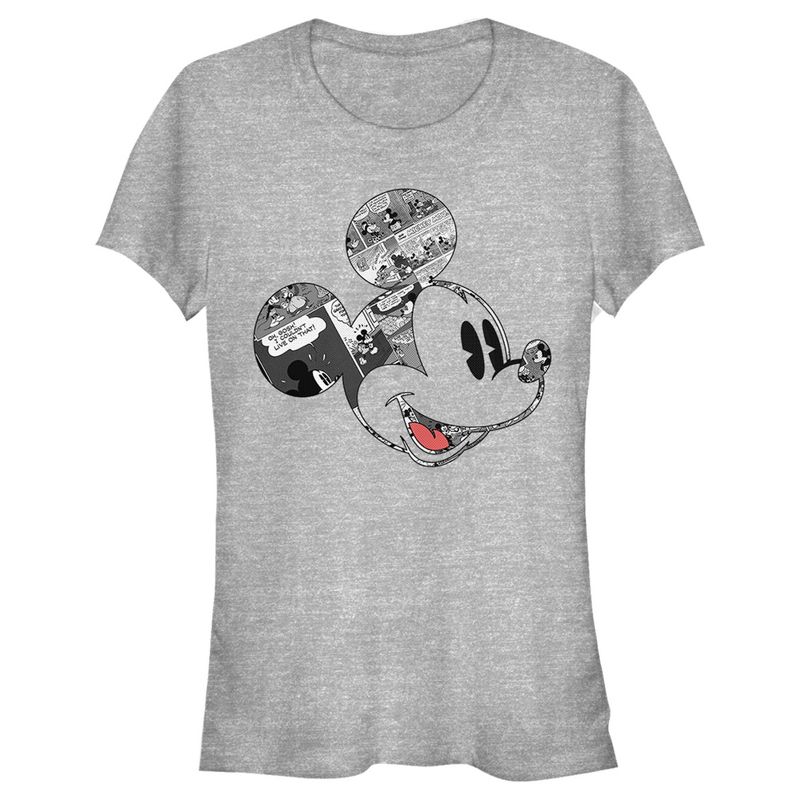 Juniors Womens Mickey & Friends Comic book Mickey Mouse Face T-Shirt, 1 of 5