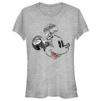 Juniors Womens Mickey & Friends Comic book Mickey Mouse Face T-Shirt