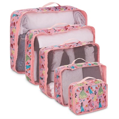 Disney Princess Frozen Packing Cubes - 5 Piece Packing Organizer Set - Travel Essentials - Packing Cubes 5 Piece Set (Pink)