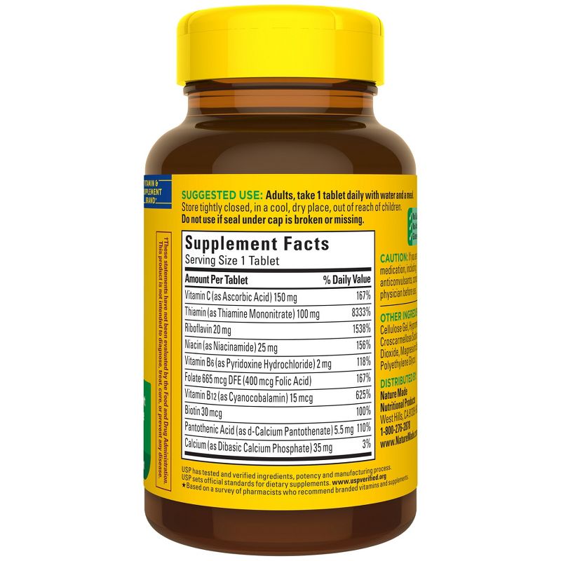 Nature Made Super Vitamin B Complex with Folic Acid + Vitamin C for Immune Support Tablets, 3 of 11