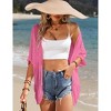 Womens Short Sleeve Cardigan Beach Cover Up Hollow-Out Sweater Cardigan Batswing Sleeve Cover Up Lightweight Cardigan - 4 of 4