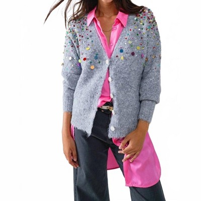 Women's Embroidered Sequins V-neck Cardigan - Q2