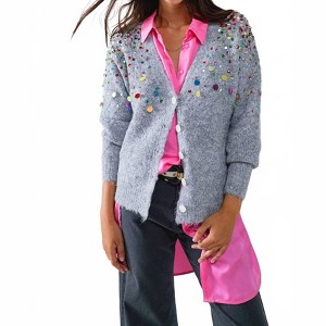Women's Embroidered Sequins V-neck Cardigan - Q2 - 1 of 4