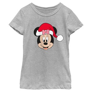 Girls Minnie Mouse Christmas Santa Hat Portrait T Shirt - 1 of 4