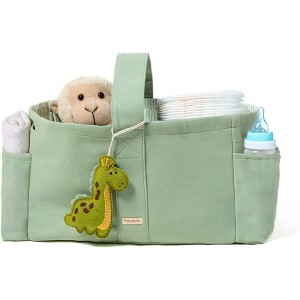 Folkulture Baby Diaper Caddy, Cotton Diaper Bag for Kids, Stylish Comfort Spacious Travel Essential Cart, Car Organizer for Diapers (Sage Green - 15") - 1 of 4