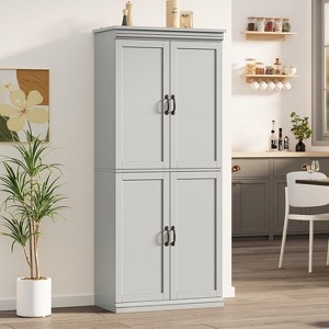 70" Tall Kitchen Pantry Cabinets, with 4 Doors, 2 Adjustable Shelves, Freestanding Cupboard, Modern Storage Cabinet, for Bathroom, Dining Room, Grey - 1 of 4