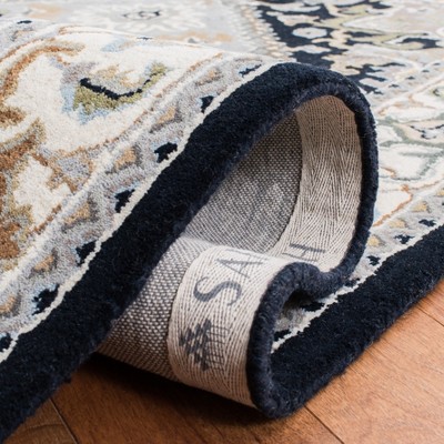 Grey and Navy Hand-Tufted Wool Square Area Rug, 4' x 4'