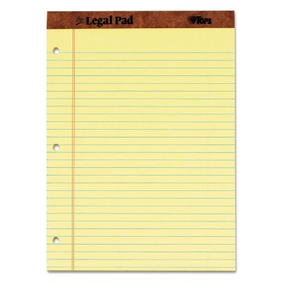 TOPS The Legal Pad Ruled Perf Pad Legal/Wide 11 3/4 x 8 1/2 Canary 50 Sheets DZ 75351